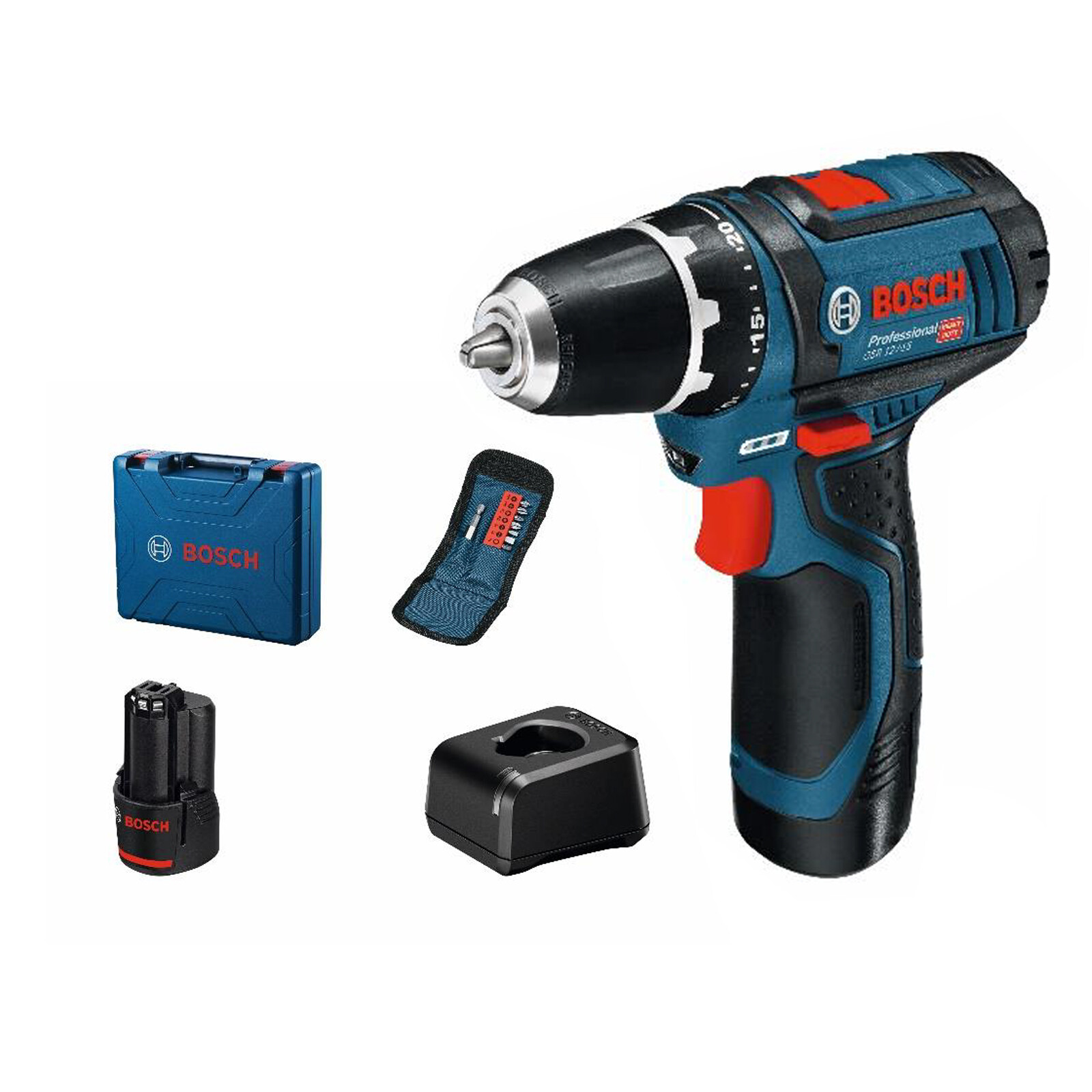 Bosch Professional GSR 12V-15 Akkuschrauber Bohrschrauber mit 2x Akkus