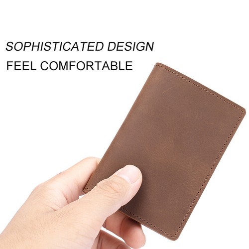 Men's Slim Bifold Wallet Genuine Leather Anti-Magnetic Card Holder RFID Blocking