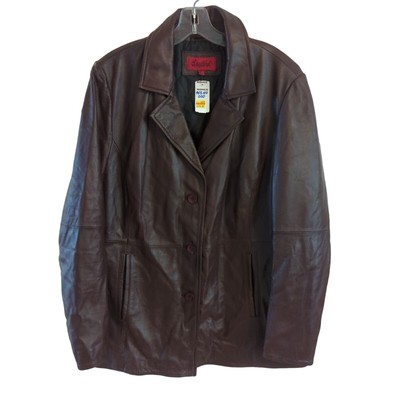 Excelled Collection 100% Leather Jacket, Brown, XL