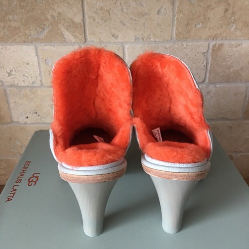 Pre-owned Ugg Court Mule Eckhaus Latta Sky Grey Mandarin Orange Leather Heels Size Us 8