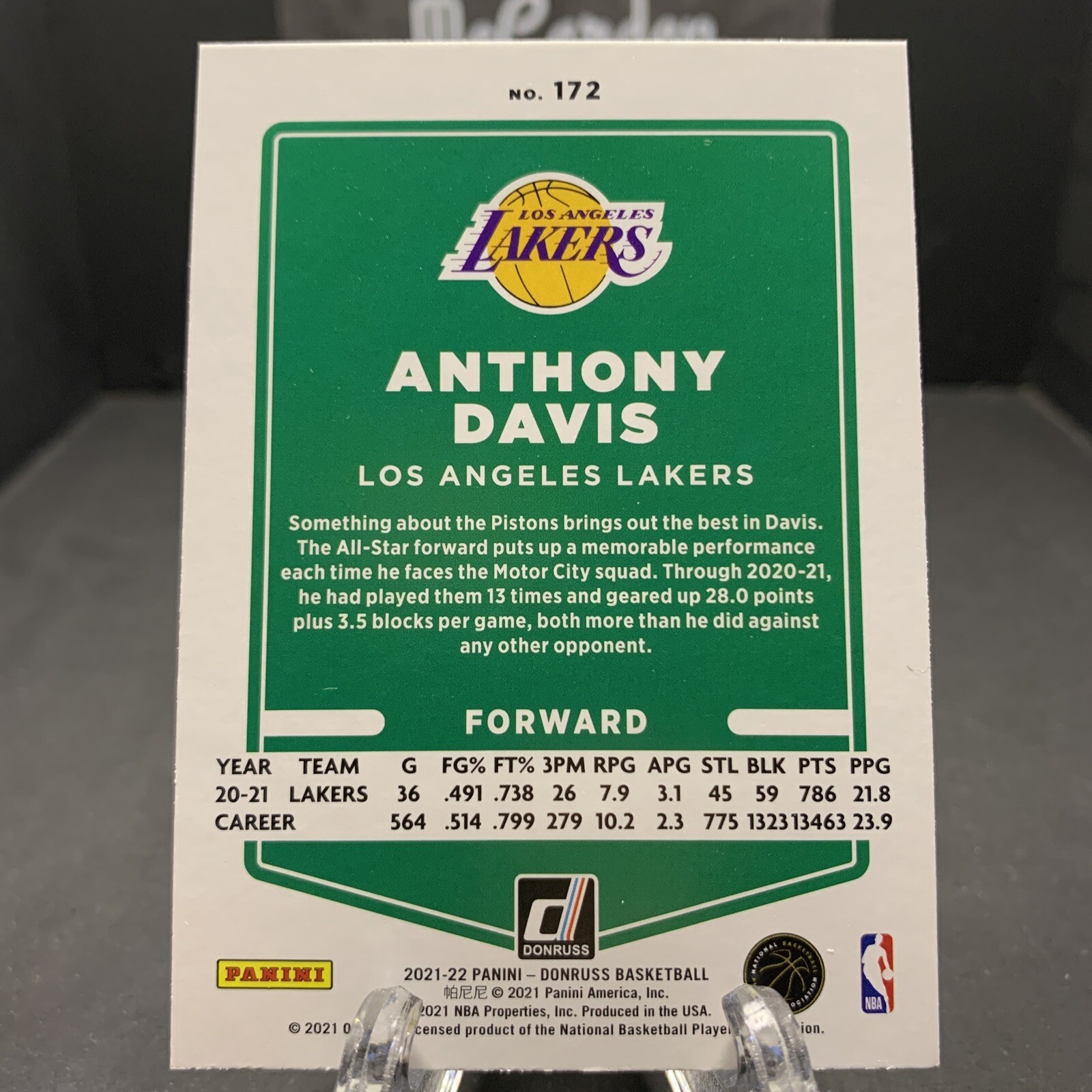 2021-22 Panini Donruss Anthony Davis #172 Los Angeles Lakers