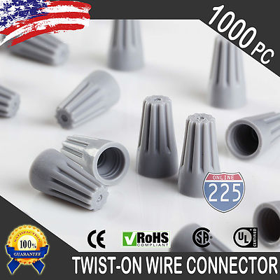 1000 Gray Twist-On Wire Connector Connection nuts 22-16 Gauge Barrel Screw US