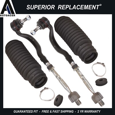Front Inner Outer Steering Track Tie Rod Assembly & Rack Boot Kit 4p For BMW E46