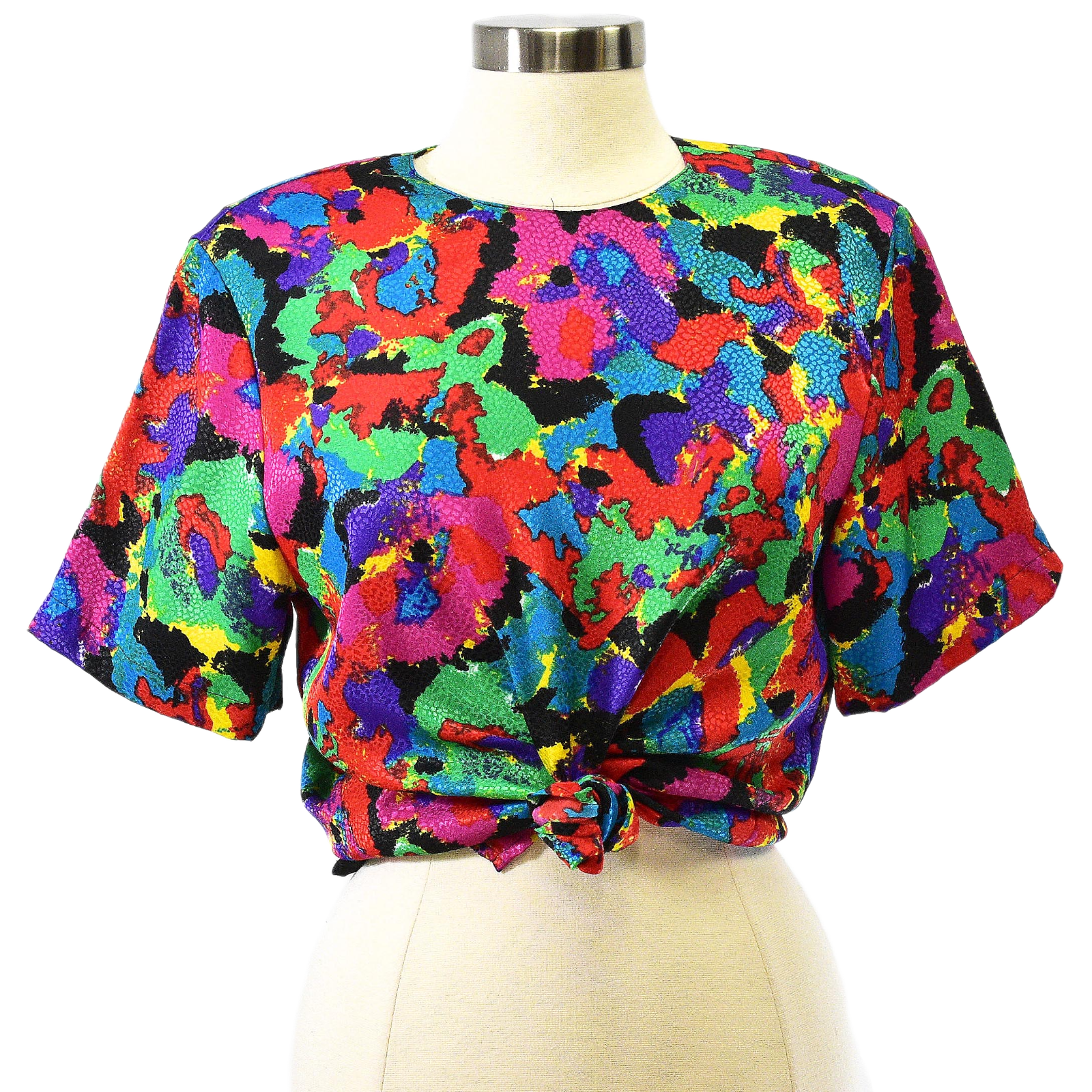 80s Vintage Abstract Print Top Womens M Multicolor Oversized