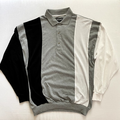 Vintage Members Only Shirt Mens XXT Long Sleeve Polo Grey Navy NWT