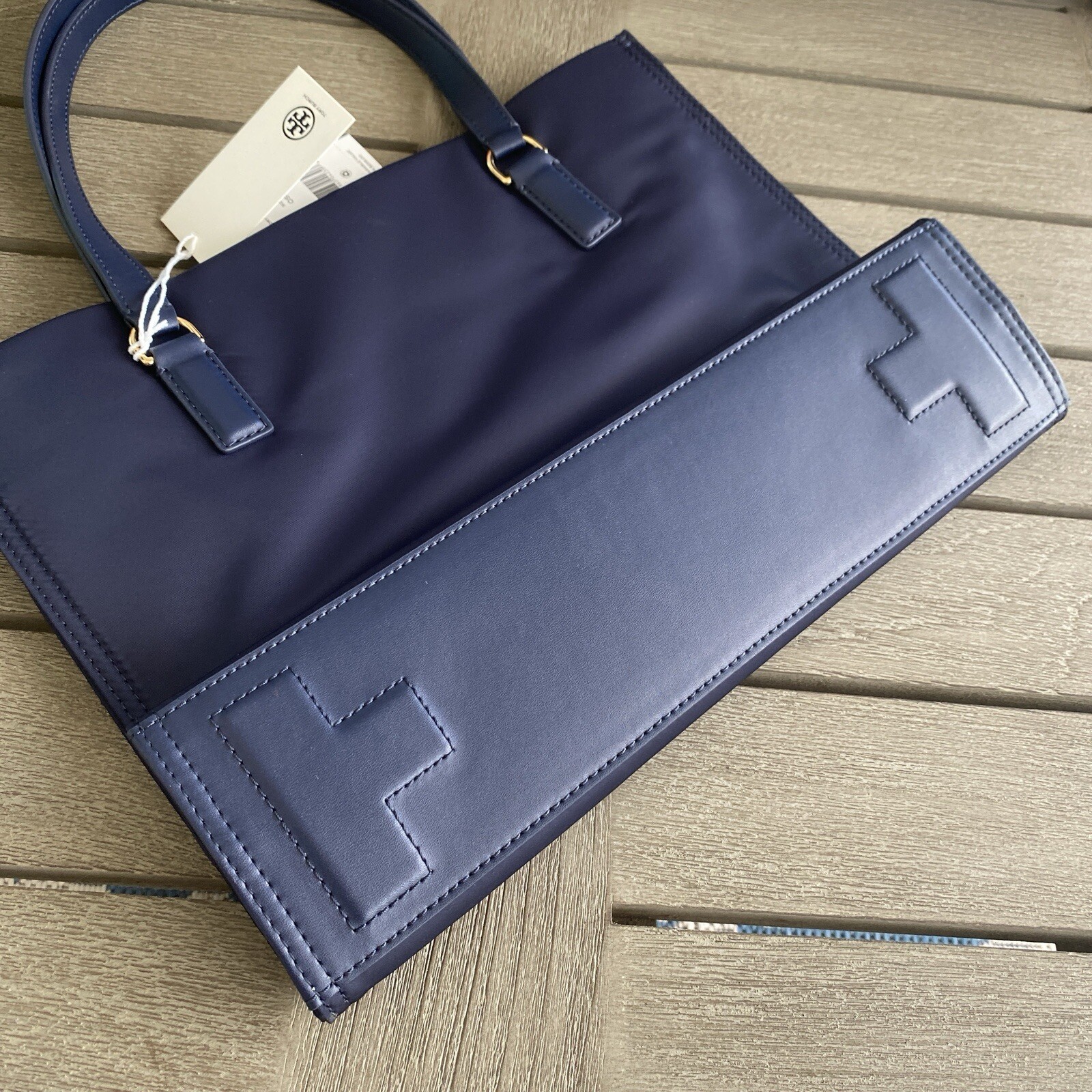 Tory Burch Ella Small Nylon Tote 160633 In Tory Navy | eBay