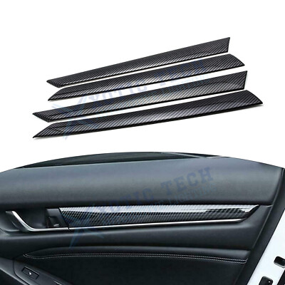 4PCS Carbon Fiber Look Black Door Armrest Panel Trim For Honda Accord 10th Gen