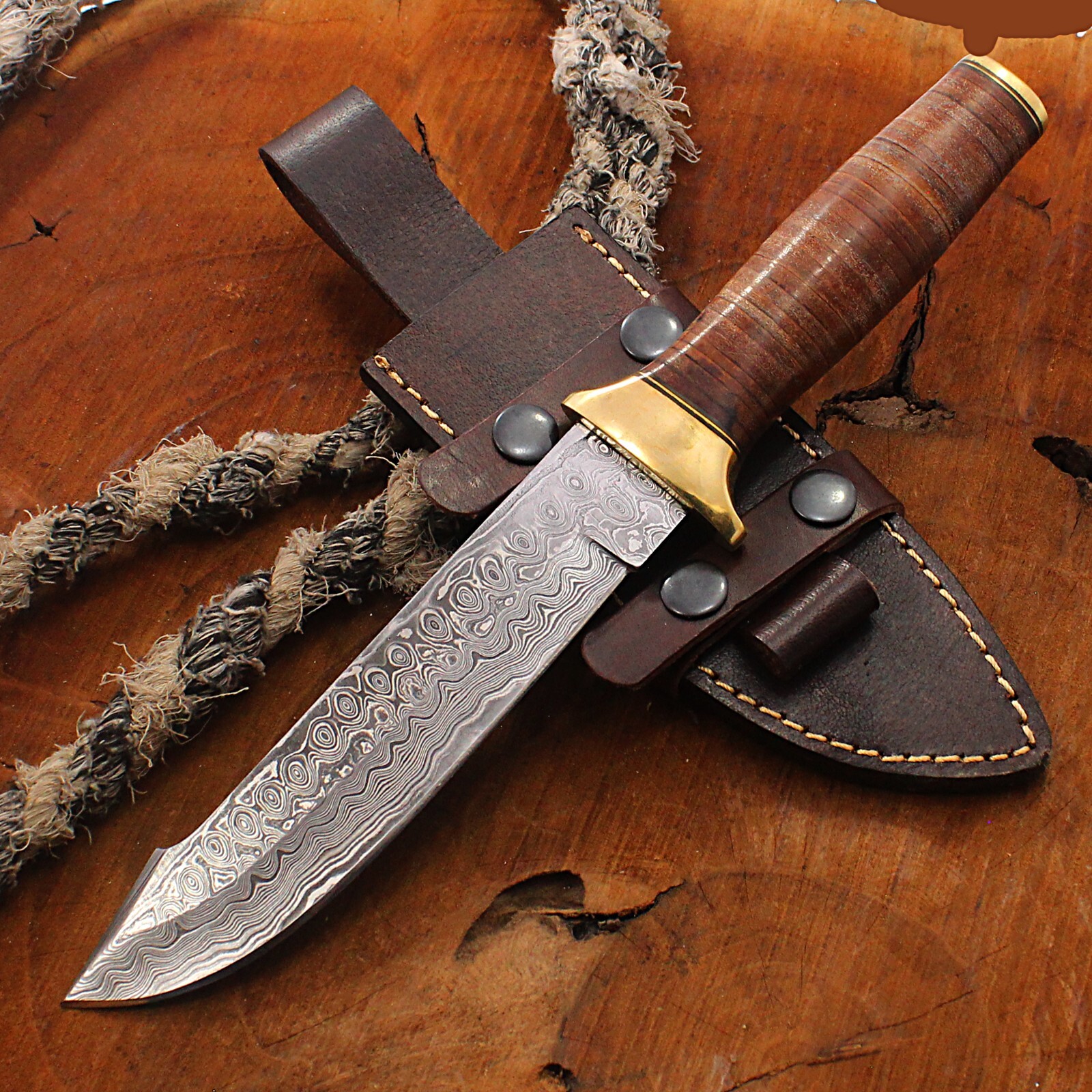 CUSTOM HANDMADE RAIN DROP DAMASCUS STEEL BOWIE FIXED BLADE HUNTING KNIFE AM 36