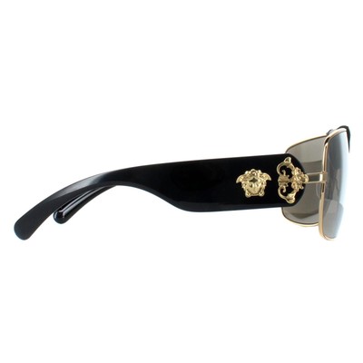 Pre-owned Versace Sunglasses Ve2207q 1002/5 Shiny Black With Gold Brown Gray Gold Mirror