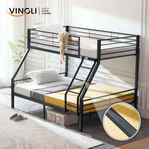 Bunk Beds Twin Over Full Size with Flat Rung Steps,Metal Bunk Beds for Kids