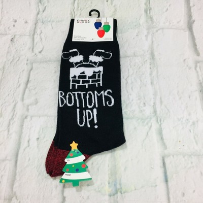 Funky Socks ''Bottoms Up!'' Christmas Men's Crew Socks Shoe Size 6-12 Santa