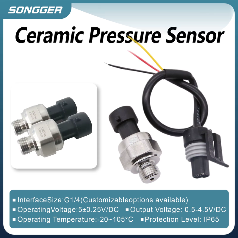 0.5-4.5V Analog Stainless Steel Pressure Sensor G1/4 Ceramic Type for HVAC Hydra