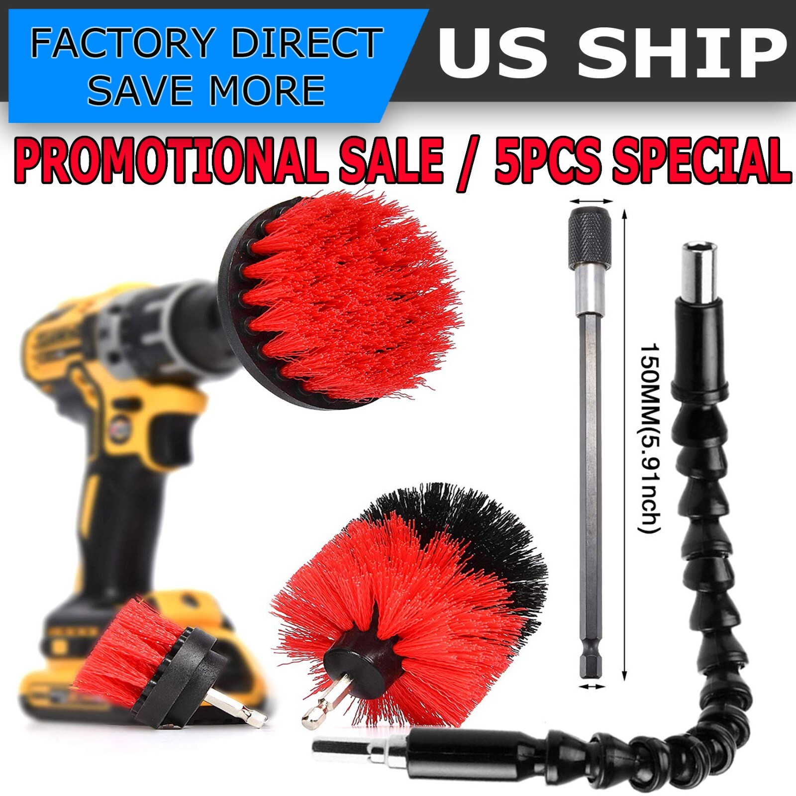 5X Drill Brush Attachment Set Power Scrubber Car Cleaner Tile Grout Cleaning Kit
