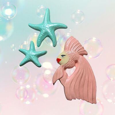 Lady Fish + Starfish Chalkware SET