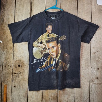 Vintage Elvis Presley Army Years Graphic T Shirt Large Black Rockabilly Tee