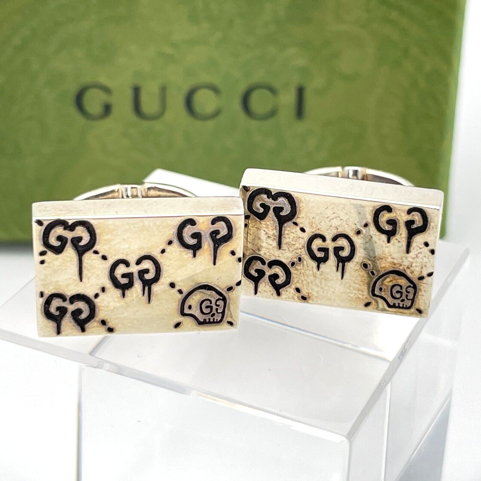GUCCI Cufflinks Silver 925 Square 0.8x0.6 GG Gucci Ghost