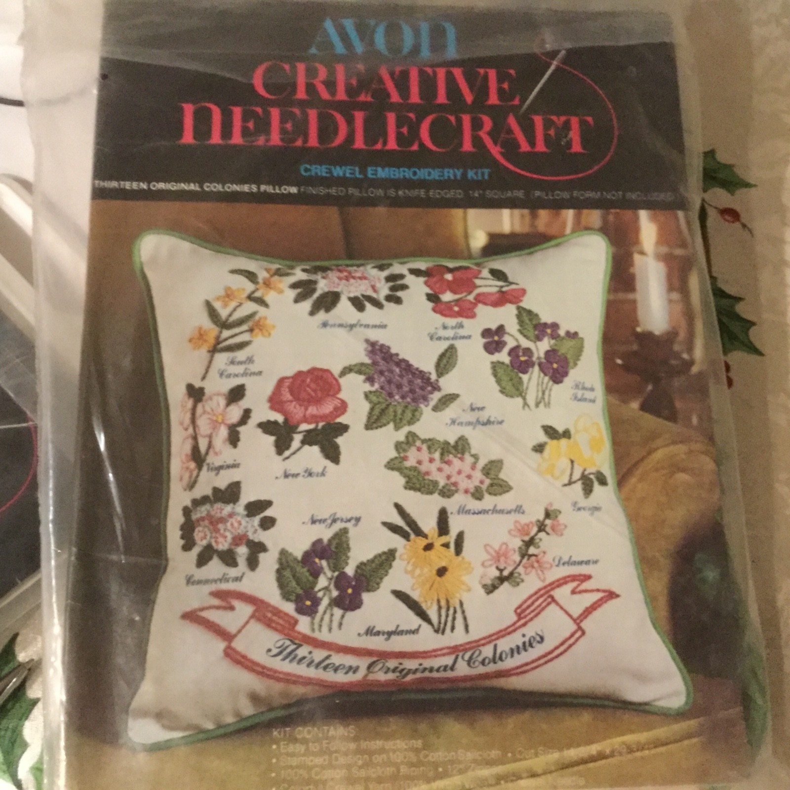 Avon Creative Needlecraft Crewel Embroidery Kit 13 Original Colonies Pillow 14