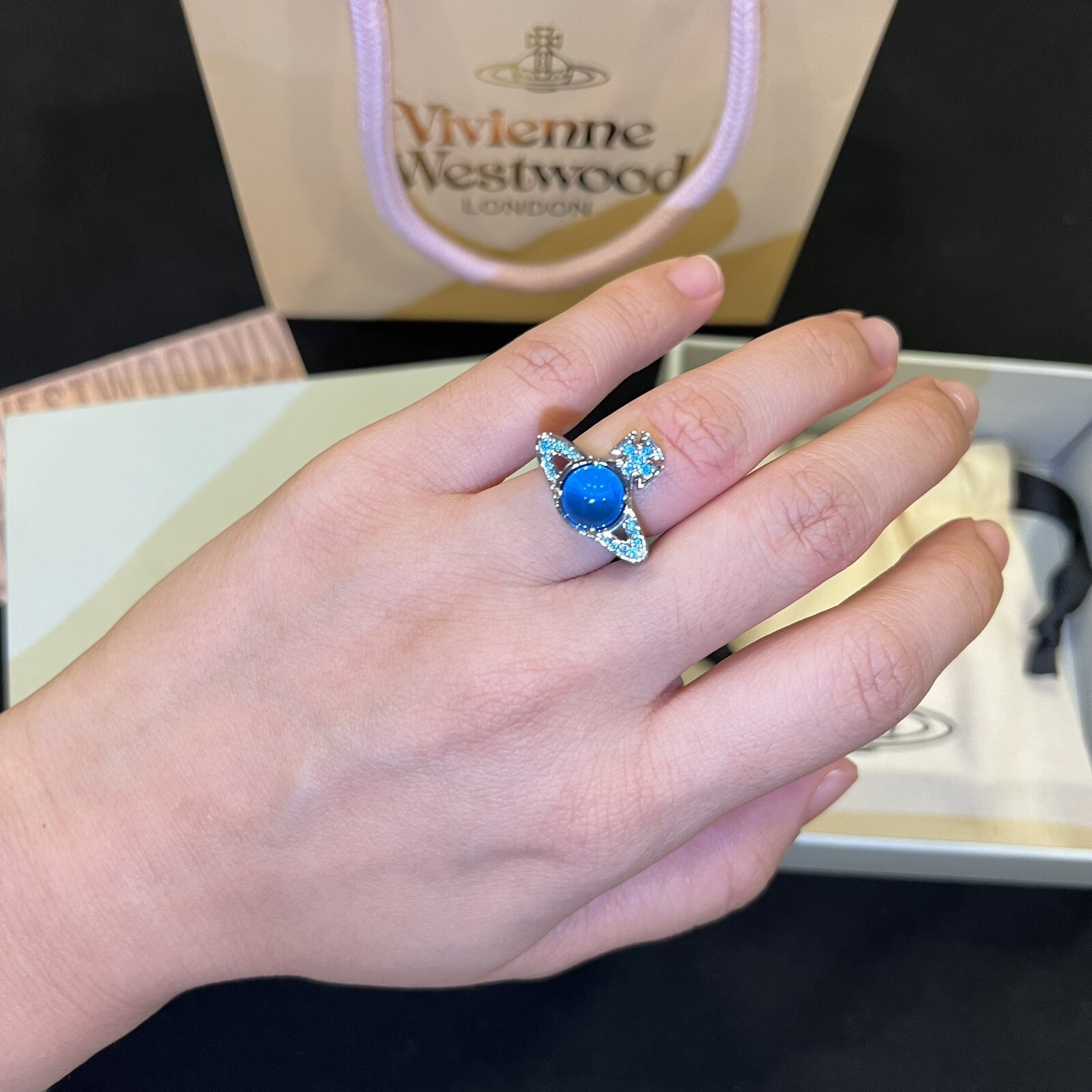 VIVIENNE WESTWOOD Ring With Crystal Blue Opal Orb ring size