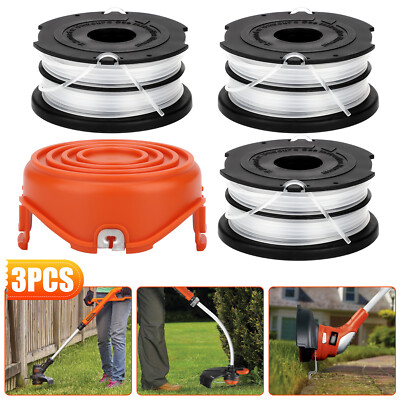 3x Replacement Trimmer Spool Line & Cap Cover For BLACK+DECKER GH750 Weed Eater