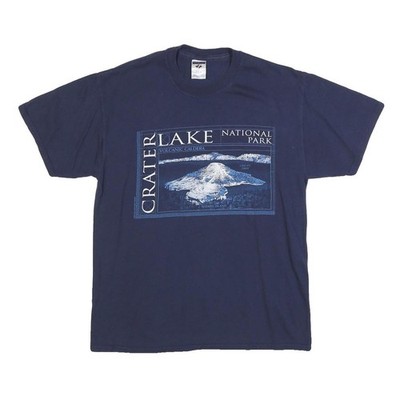 JERZEES Mens Navy Blue Crater Lake National Park Graphic T-Shirt M Short Sleeve