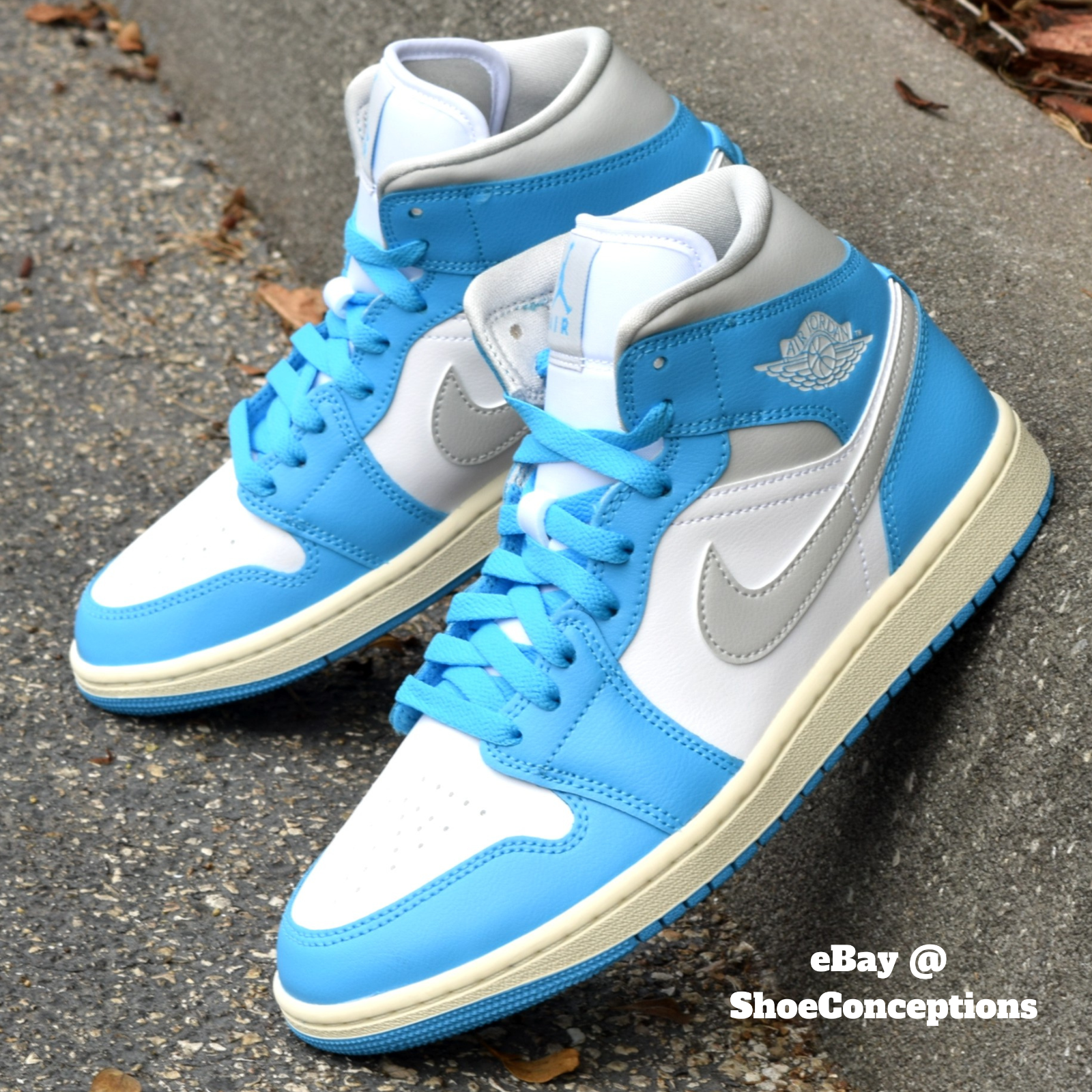 Nike Air Jordan 1 Mid Shoes Dark Powder Blue White BQ6472 Nike Air Jordan 1 Mid Shoes Dark Powder Blue White BQ6472