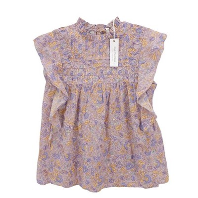 NWT LOVE THE LABEL Josepha Lavender Floral Ruffle Blouse Smocked 100% Cotton XS