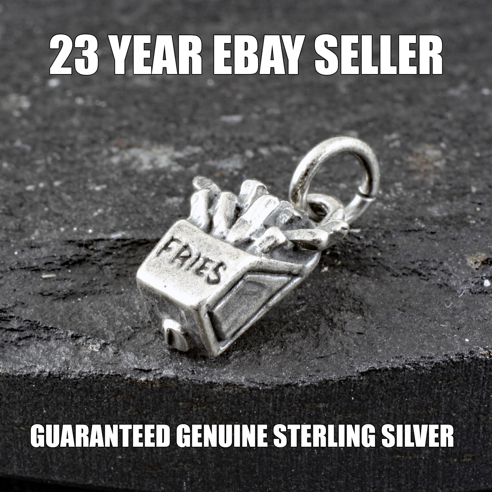 Genuine 925 Sterling Silver 3D French Fries Fry Charm Pendant