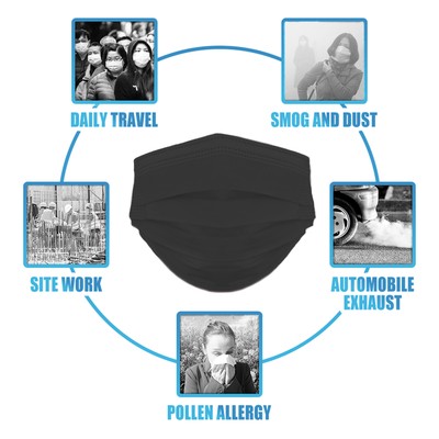 [Black] 50 Pcs Disposable Face Masks 3-Ply Non Medical Surgical Earloop Cover