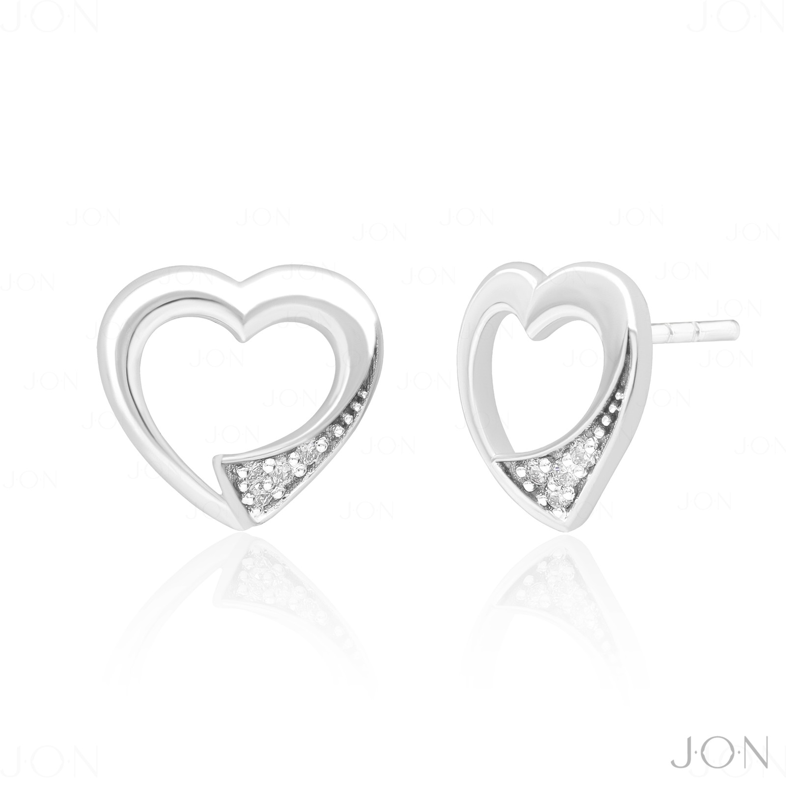 14K White Gold Diamond Minimal Heart Shape Stud Earrings with 0.04 Ct Diamond