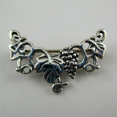 Sterling Silver GRAPE VINE Charm Holder PIN Wine Lover Gift BROOCH Art Nouveau