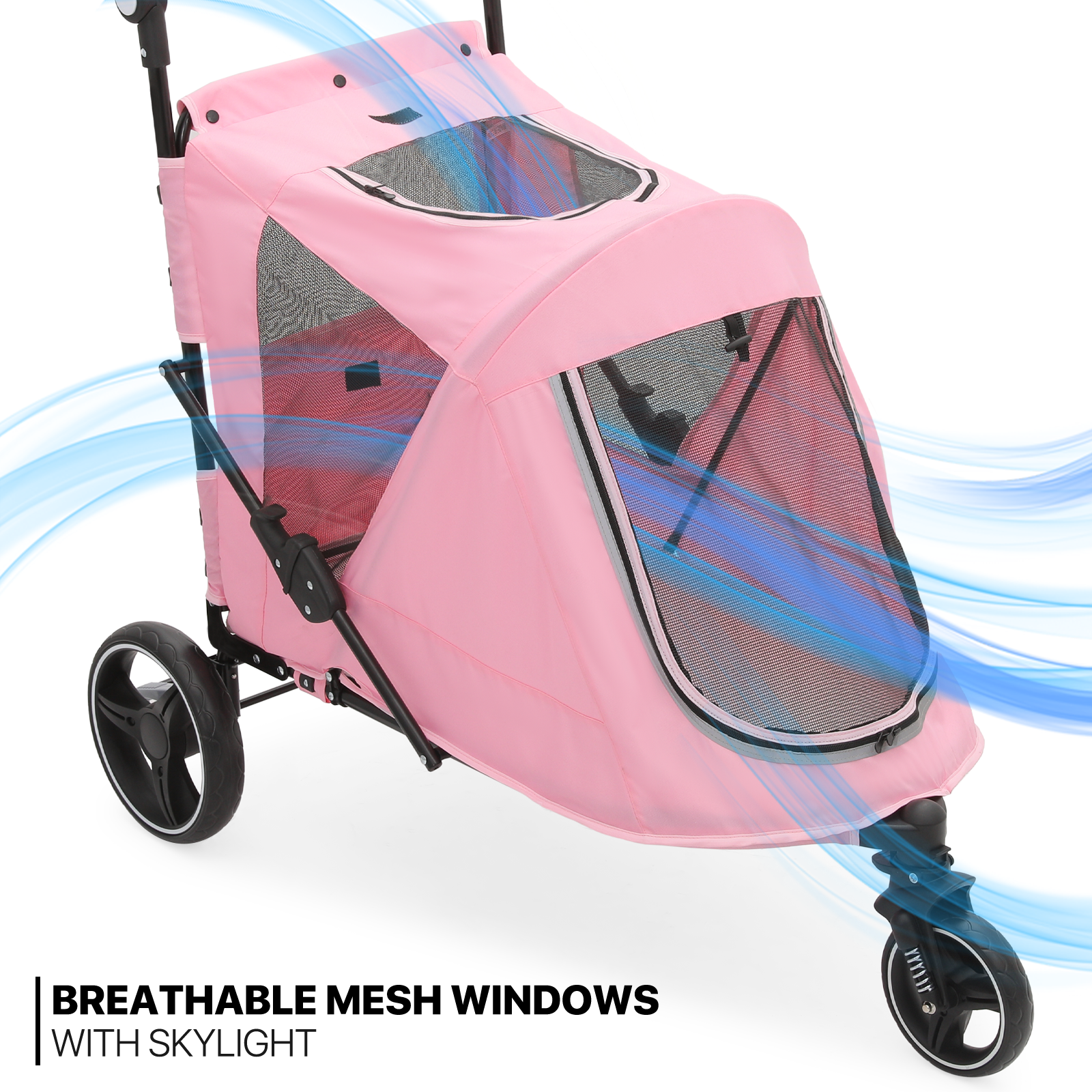 Folding 3-Wheel Dog Stroller Breathable Pet Travel Carrier w/Skylight+Wheel Lock