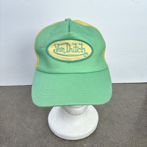 Embroidered Von Dutch Trucker Hat Cap Green & Yellow Mesh