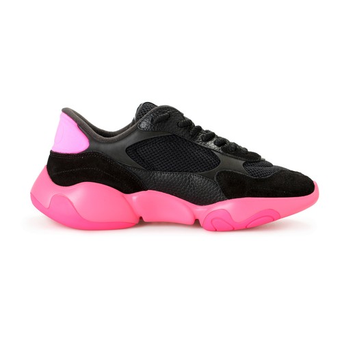 Pre-owned Valentino Garavani Men's Black Bubbleback Mesh And Suede Athletic Sneakers Shoes In Black/pink