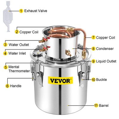 VEVOR 13.2Gal Alcohol Distiller Water Wine Distiller Brewing Kit w/ Water Pump