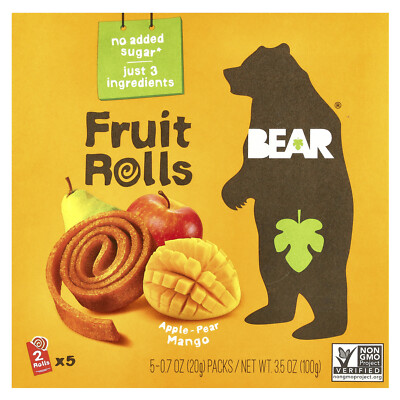 Fruit Rolls, Apple-Pear Mango, 5 Packs, 0.7 oz (20 g) Each