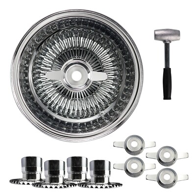 14x7 Rev 100 Spoke Straight Lace Lowrider Wire Wheels, Zenith Cut Caps, Set of 4