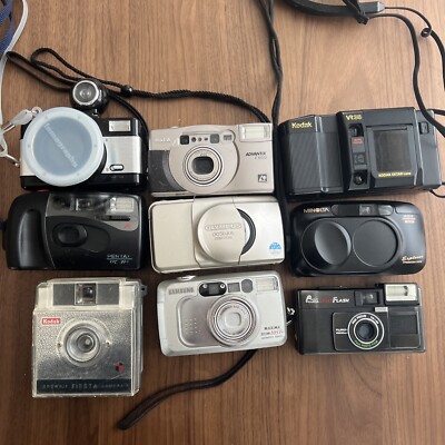Lot Of 9 Point & Shoot Film Cameras As Is Untested Olympus Minolta Kodak Fuji