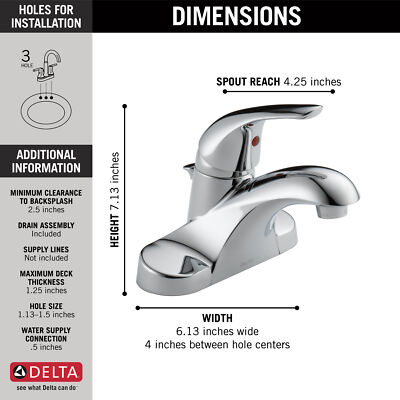 Delta Foundations Bathroom Faucet Plastic Pop-Up Chrome-Certified Refurbished