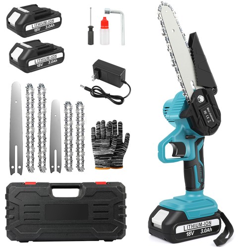 4+6" Electric Mini Chainsaw Cordless Handheld Saw 2 Battery + 4 Chain for Makita