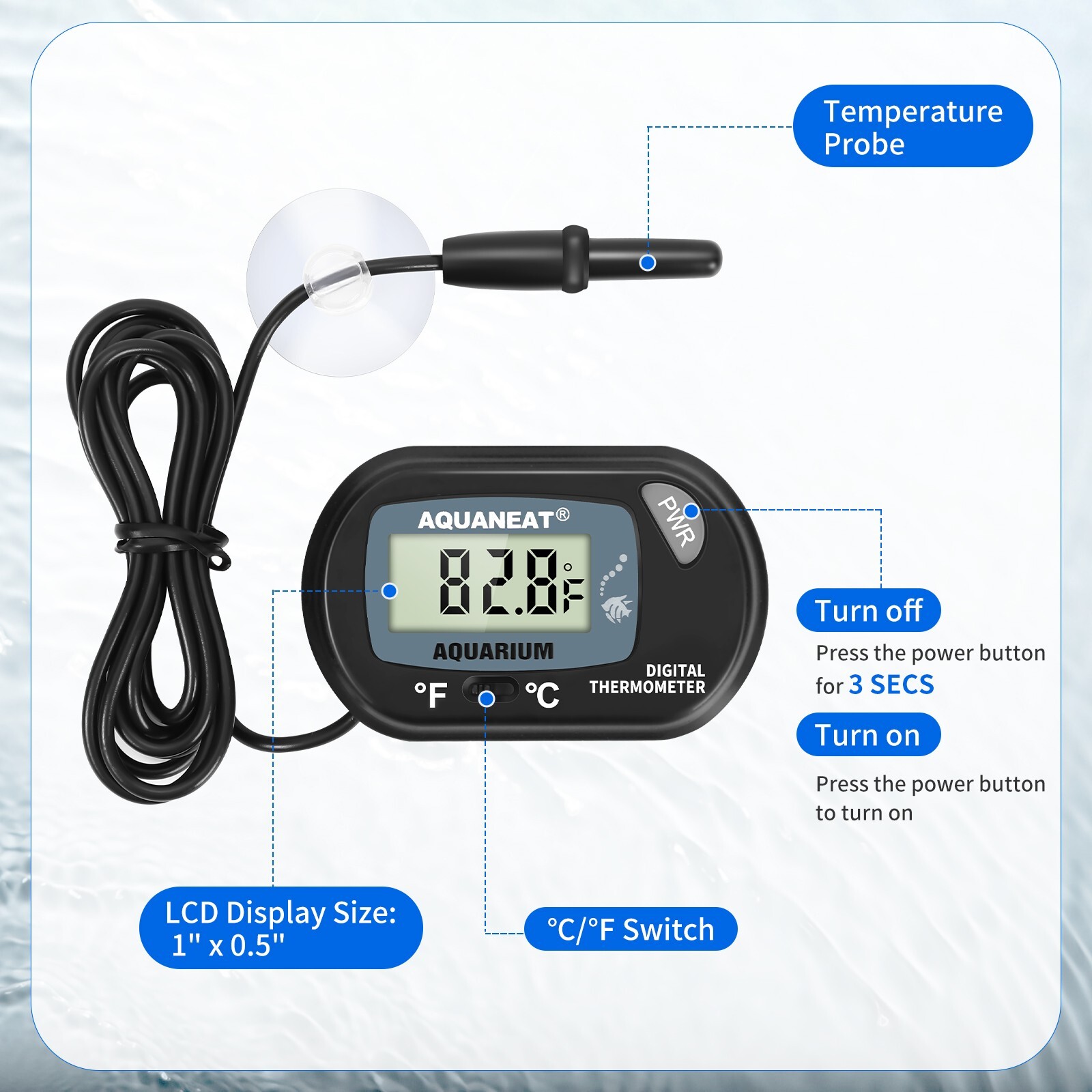 AQUANEAT Aquarium Thermometer Digital Fish Tank Terrarium Water Temperature Test