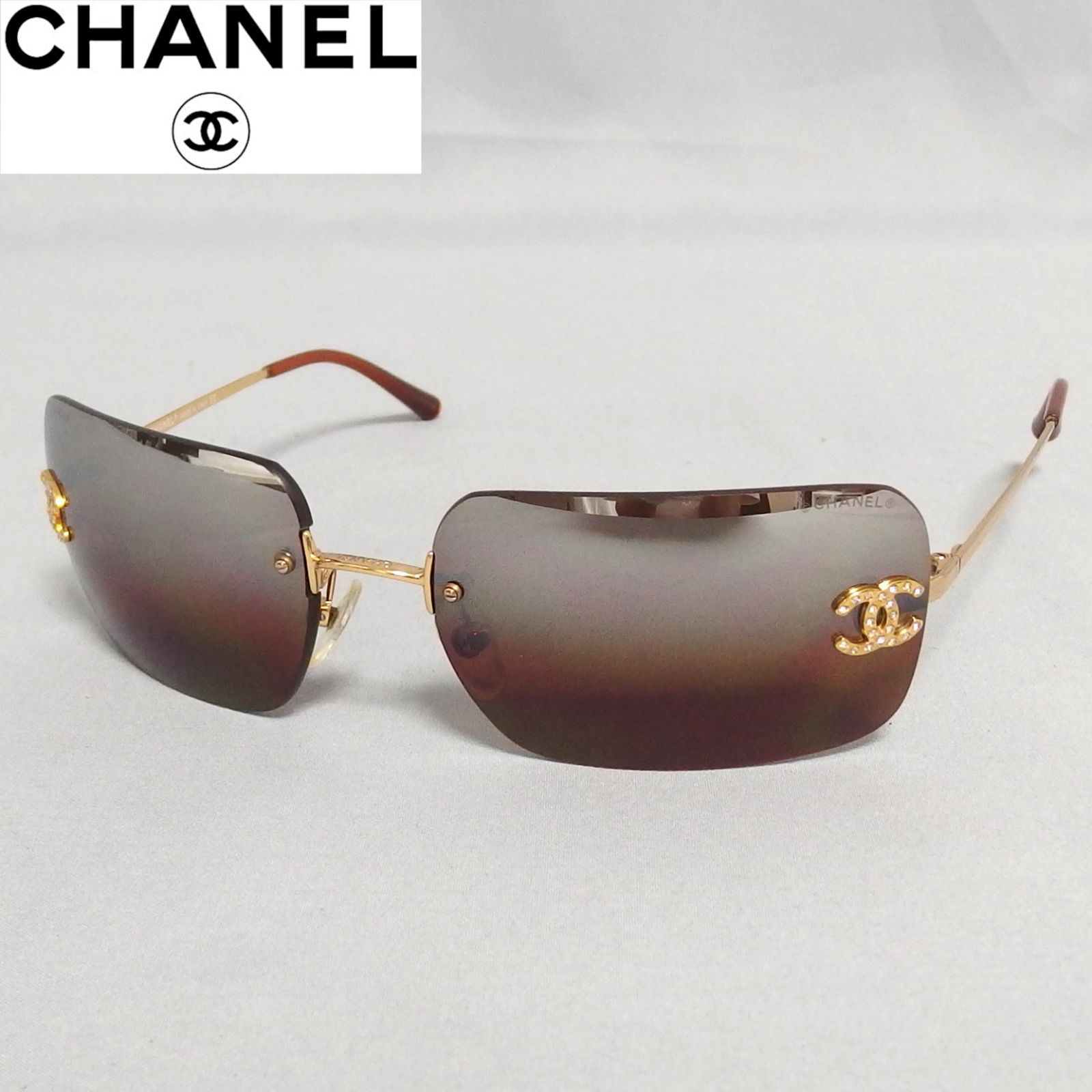 CHANEL 4017-D Rimless Sunglasses Brown Frame Coco Mark