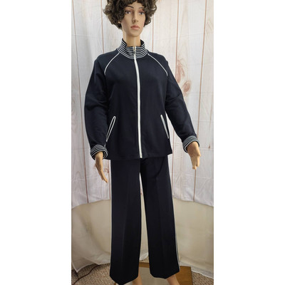 NWOT Jones New York Women's 2-Piece Cotton Blend Track Suit Black/White Size PM