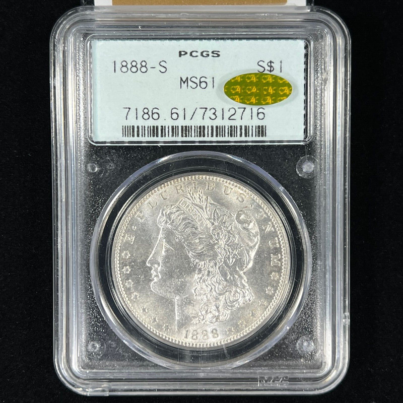 1888-S $1 MS61 Gold CAC PCGS Gen 2.1 OGH Morgan