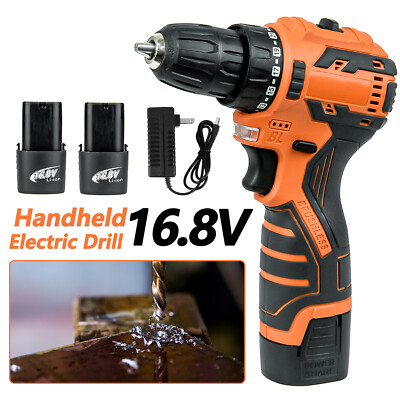 16.8V Electric Drill 3/8'' Power Tool Cordless Screwdriver Drill Set w/ 2 Battery
