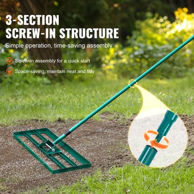 VEVOR Lawn Leveling Rake 36"x10" Level Lawn Tool with 78" Steel Extended Handle