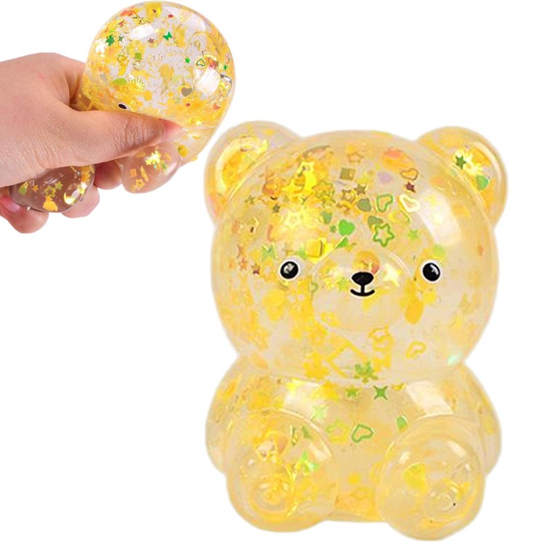 JUMBO GLITTER Bear Squishy Mochi Fidget Sensory Toy Party Favors Kawaii