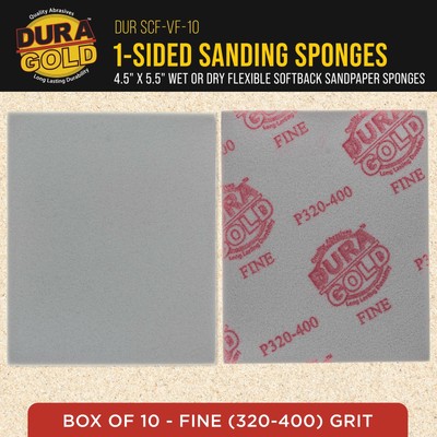 Very Fine Cut Sanding Sponges, 10/Box - 5.5" x 4.5" (320 to 400 Grit) Wet/Dry