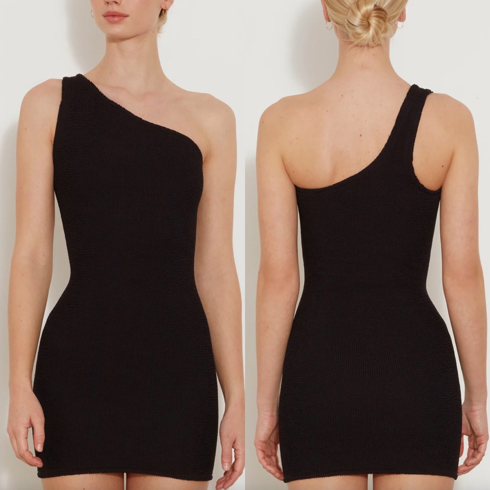 Pre-owned Hunza G Hunza Black Nancy One Shoulder Crinkle Bodycon Mini Dress (o/s)