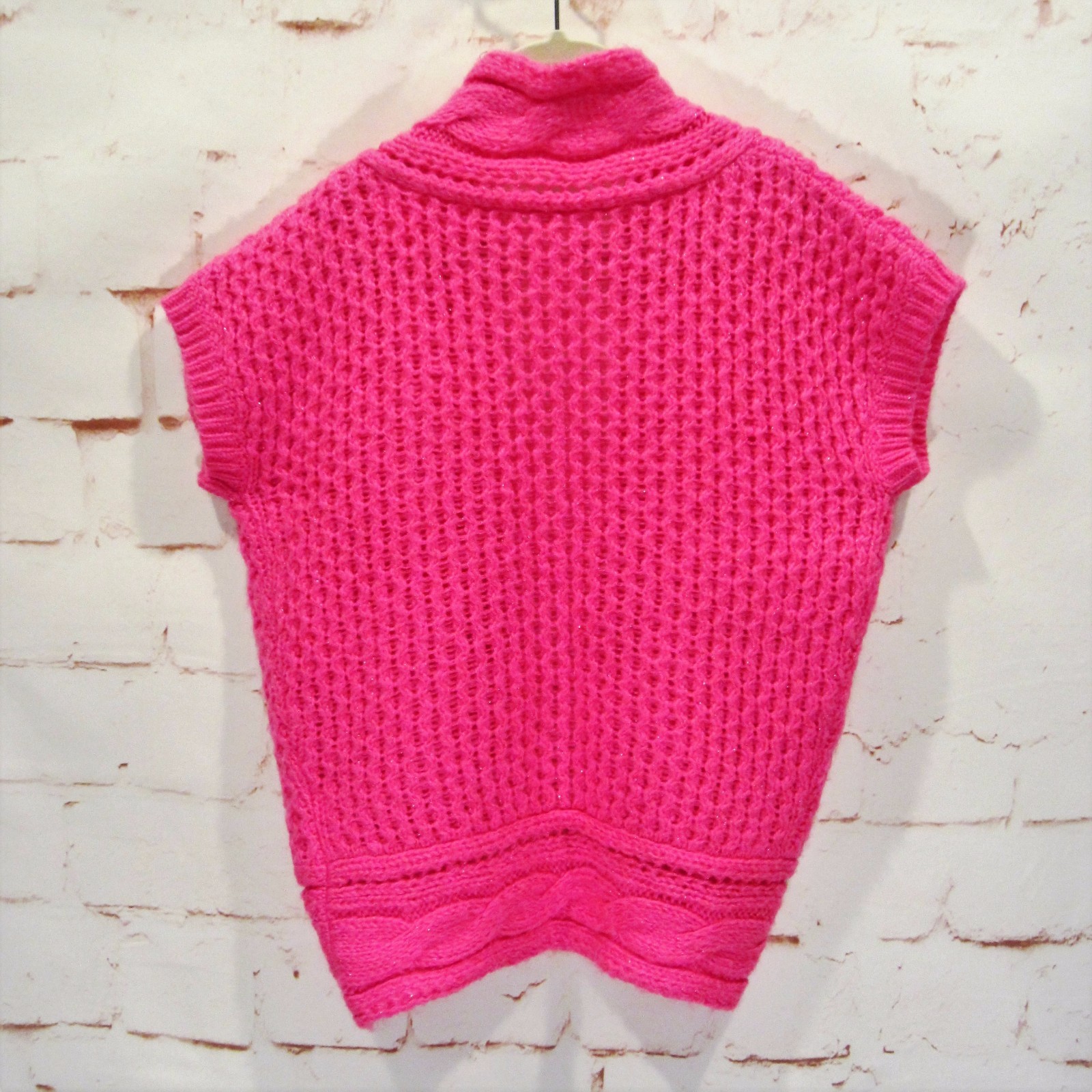 SHRUG size M Medium Girl's METALLIC Thread Cable Knit Pink Sweater 8 10 12