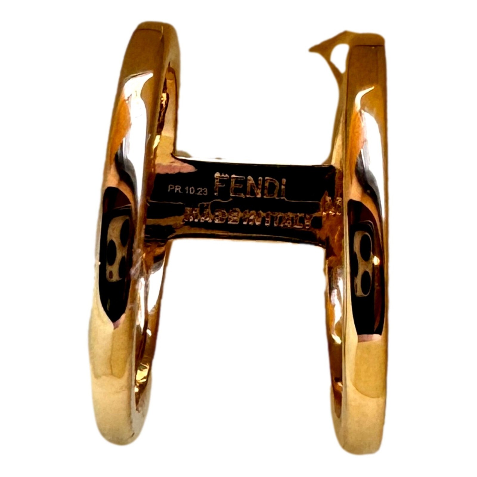 Pre-owned Fendi Ff Oro Soft Logo Black And Gold Ring Medium